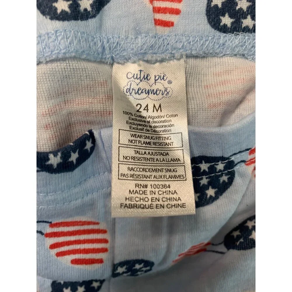 NWOT Cutie Pie Pajama Pants Baby Size 24 Months Blue Sunglasses Patriotic AD3